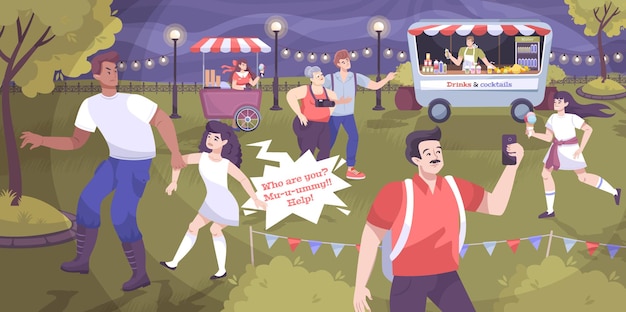 Festival and crime flat illustration