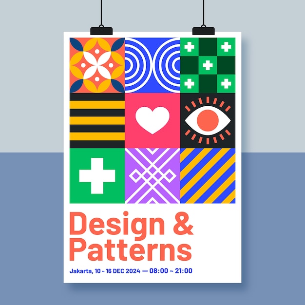 Vettore gratuito modello del manifesto di progettazione di festival con quadrati colorati