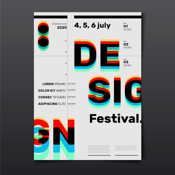 Free Vector festival design poster with 3d red cyan glasses effect