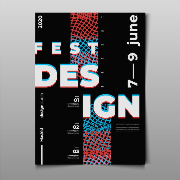 Free vector festival glitched design poster template