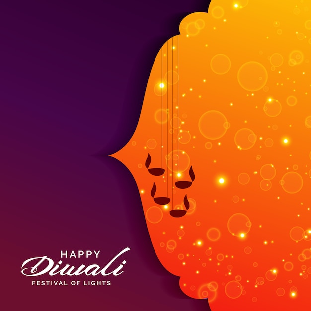 Free vector festival greeting for diwali with hanging diya lamps