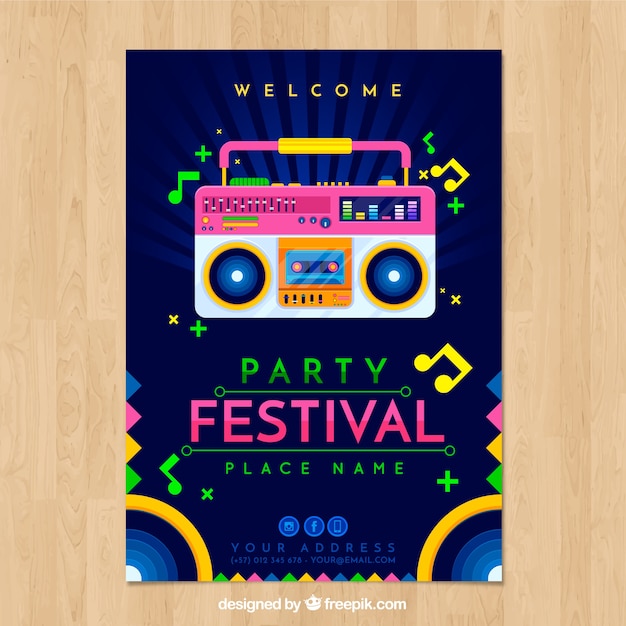 Festival poster template with radio cassette player