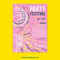 Free vector festival poster templatewith hand drawn style