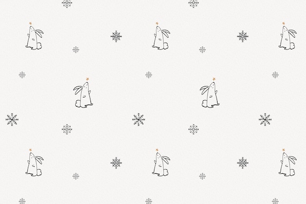 Festive bunny pattern background, Christmas doodle in black vector