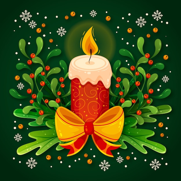 Free vector festive candle with flames  and ribbon with bow