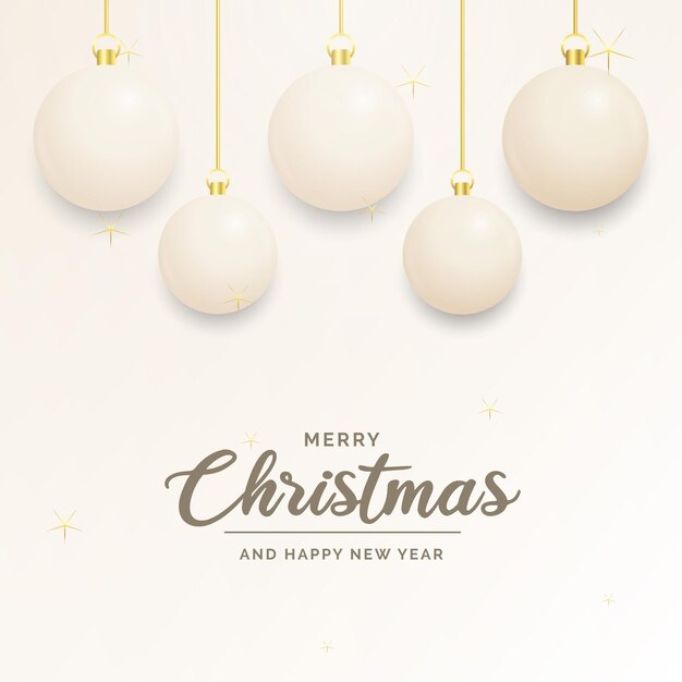 無料ベクター ウェブサイトのソーシャル ネットワークのブログやビデオ チャネルのベクトル図のお祝いクリスマスの装飾白と金のクリスマス ボール