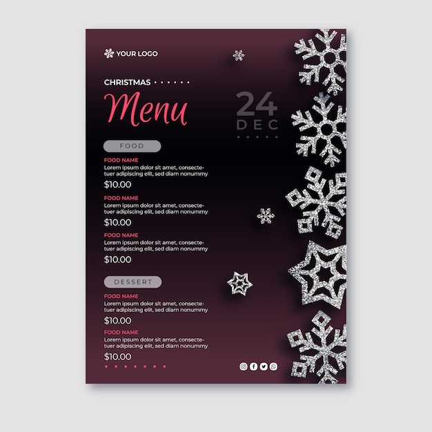 Modello di menu di Natale festivo