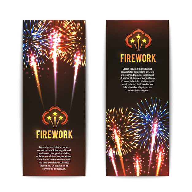 Festive firework 2 vertical banners set