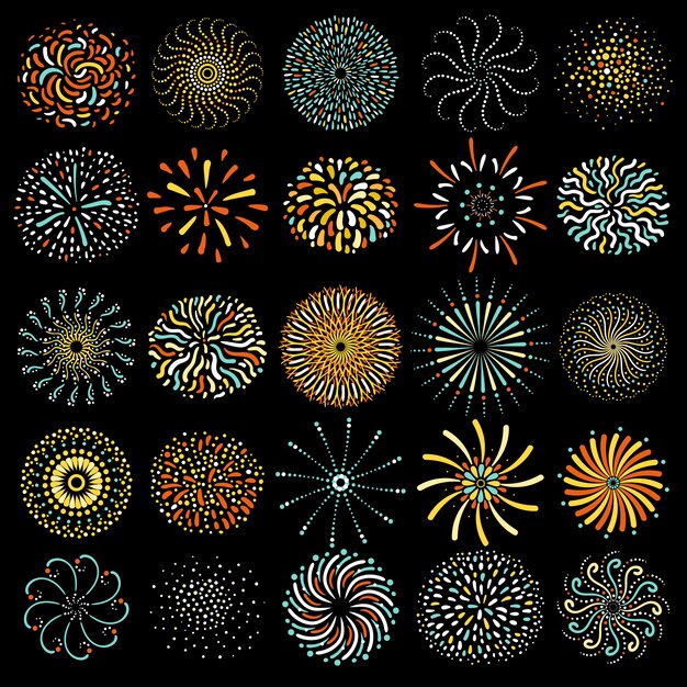 Festive Firework Round Icons Collection 