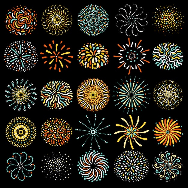 Festive Firework Round Icons Collection 