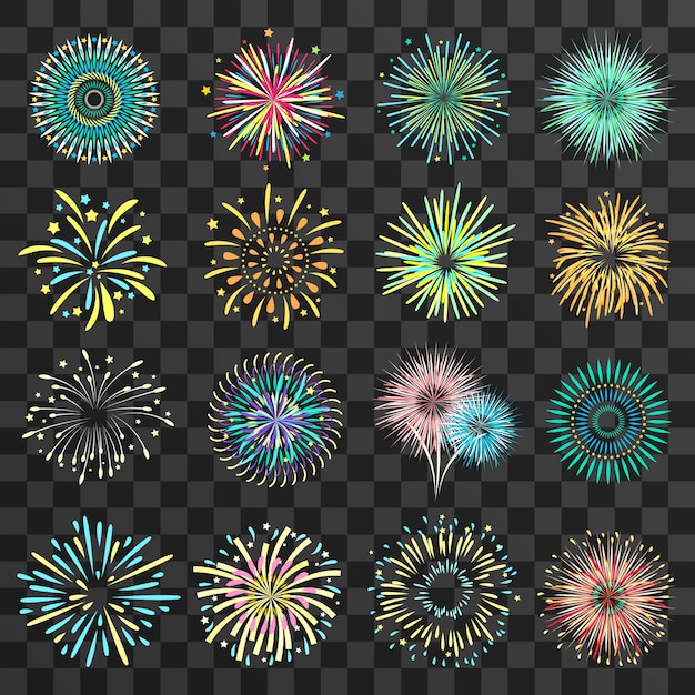 Free Vector festive fireworks on dark transparent background 