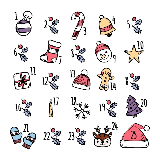 Free vector festive hand drawn advent calendar