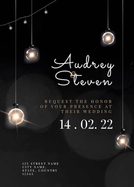 Free vector festive invitation card vector editable template with beautiful string lights