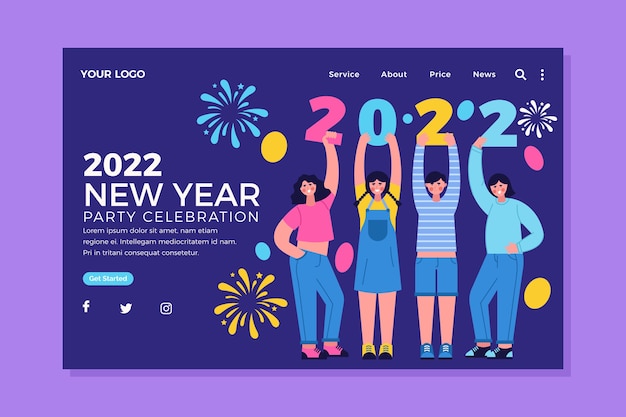 Free vector festive new year 2022 landing page template