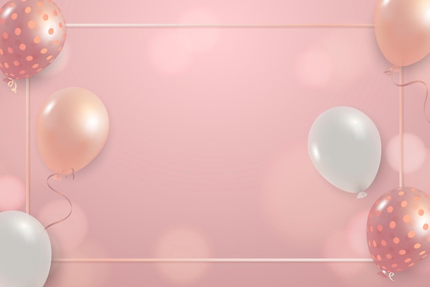 Festive pink new year vector frame celebration balloons bokeh background