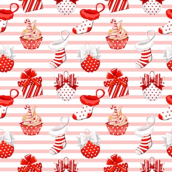 Festive seamless pattern for wrapping a gift for new year.