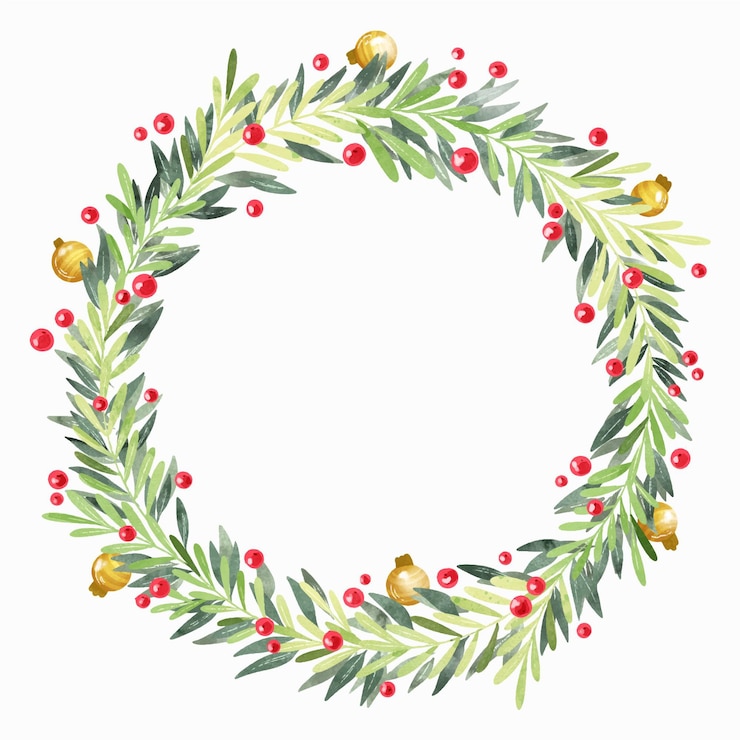 Free Vector festive watercolor christmas wreath with empty space