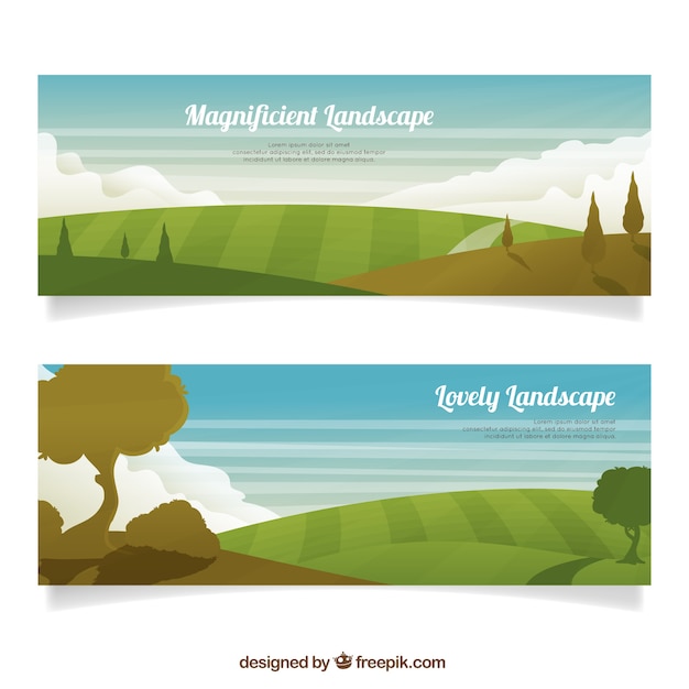 Free vector field banners on a sunny day