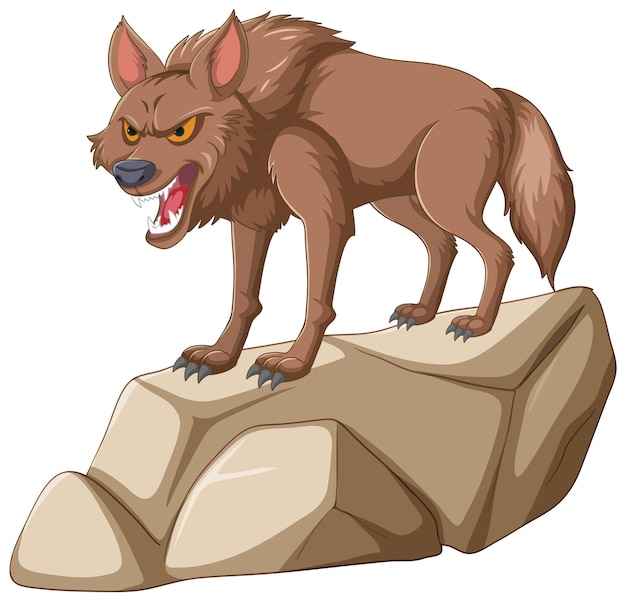 Fierce wolf standing on a rock