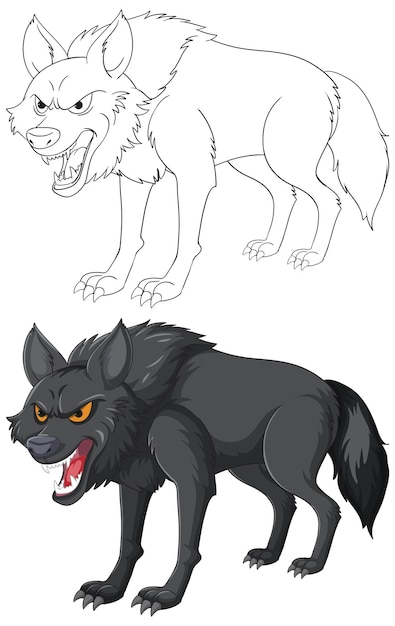 Fierce wolves in stylized illustration