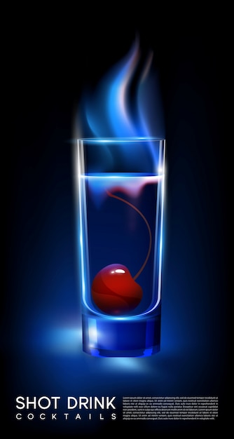 Free vector fiery hot shot cocktail glass concept