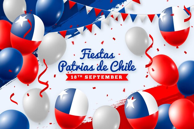 풍선과 깃발이있는 Fiestas patrias de chile