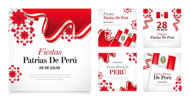 Free vector fiestas patrias realistic ig post collection