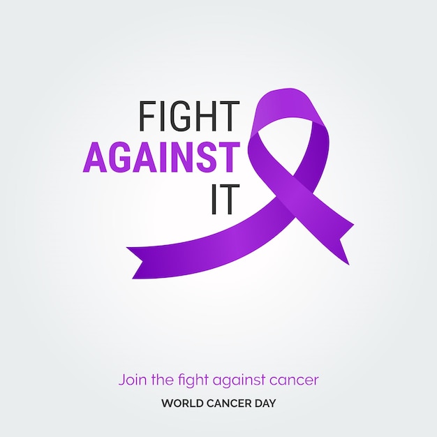 Fight against it ribbon typography si unisce alla lotta contro il cancro giornata mondiale contro il cancro