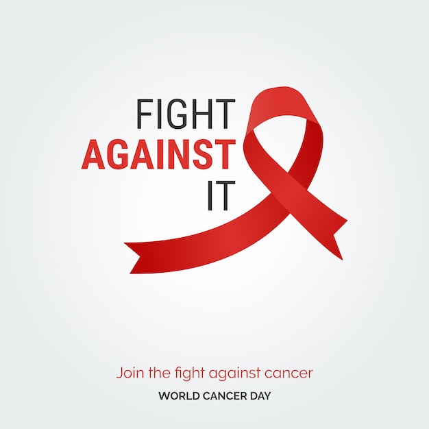무료 벡터 fight against it ribbon typography는 암과의 싸움에 동참합니다. 세계 암의 날