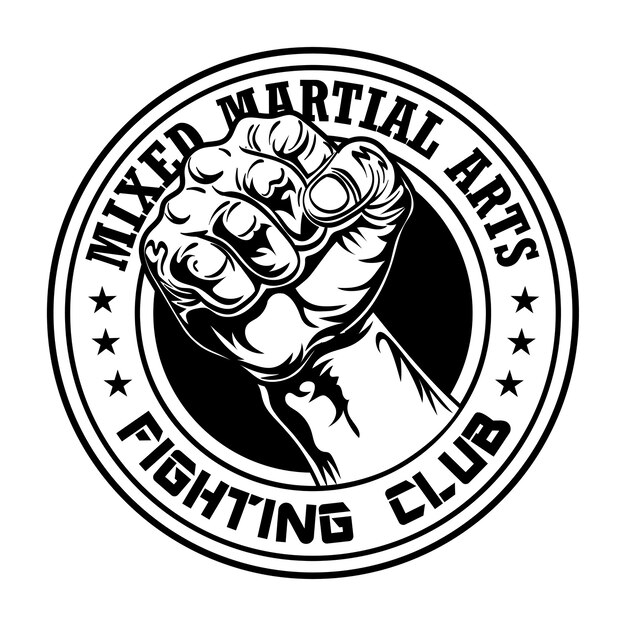 Fight club emblem with fist. Boxing and fighting club logo with muscular arm