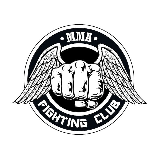 Vettore gratuito combatti il logo del club con il pugno e le ali. logo del club di boxe e combattimento con il pugno.