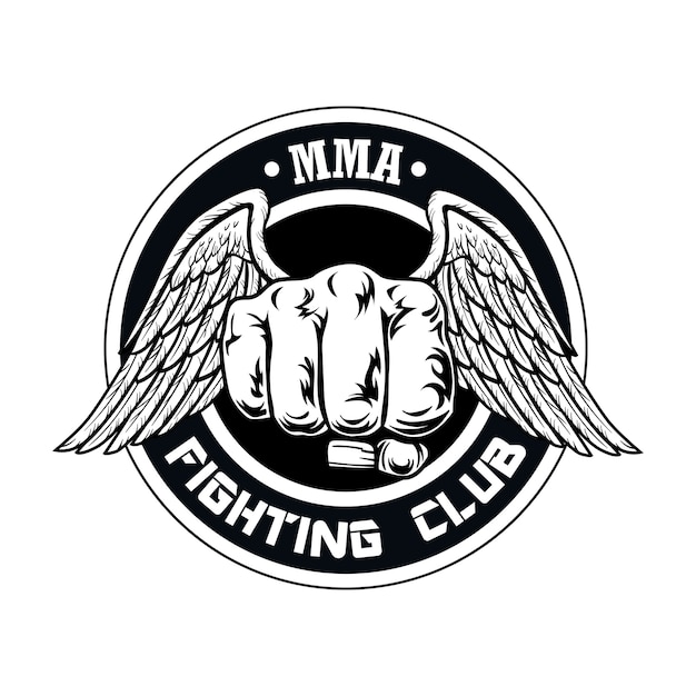 拳と翼でクラブのロゴと戦う。拳でボクシングとファイティングクラブのロゴ。