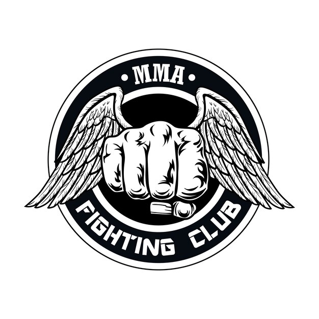 Fight club logo with fist and wings. Boxing and fighting club logo with fist.