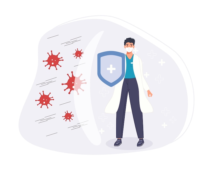Free Vector fight and protect coronavirus concept. medical staff fight protective shield with pandemic. 