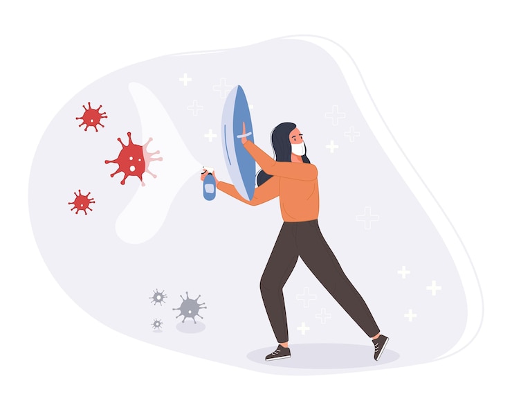 Free Vector fight and protect coronavirus concept. medical staff fight protective shield with pandemic. 