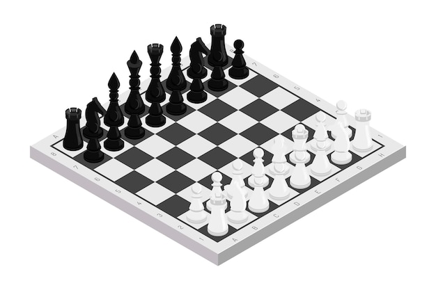 Free vector figures on chessboard isometric illustration