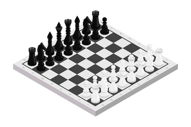 Figures on chessboard isometric illustration