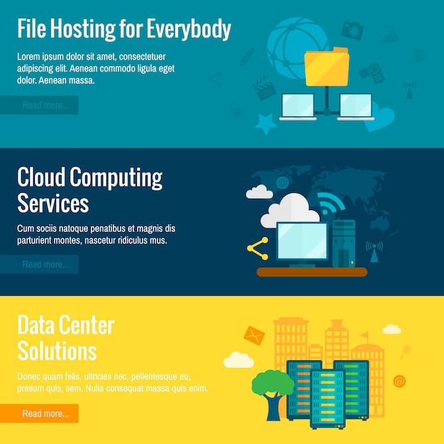 Vettore gratuito set di banner piatto di hosting di file