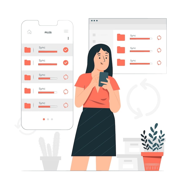 Бесплатное векторное изображение Иллюстрация концепции синхронизации файлов