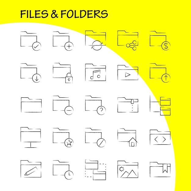 Files and folders hand drawn icon pack for designers and developers icons of connect folder network files edit folder pencil write vector