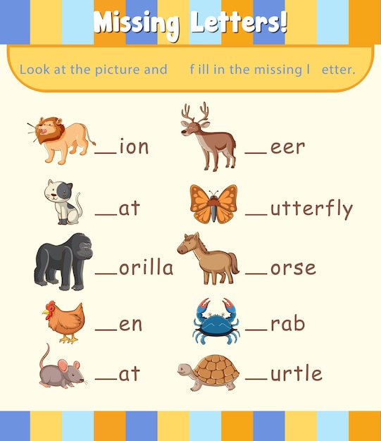 Fill in the missing letter worksheet template