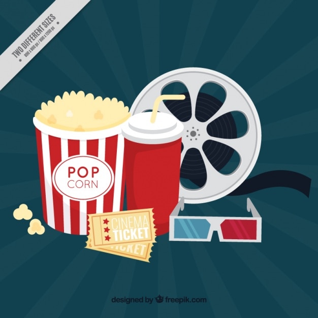 Film elements background with popcorn