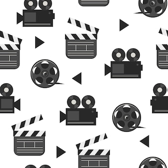 Film reel and clapperboard  seamless pattern movie and film industry