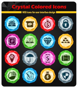 Finance bright colored crystals icons