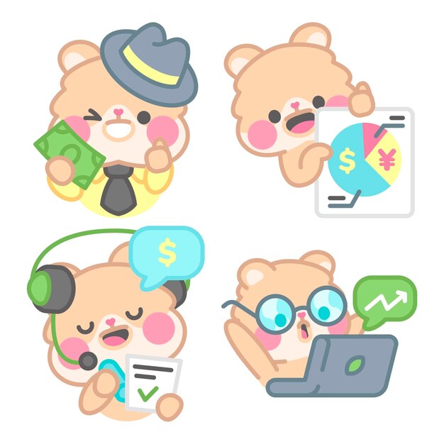 Finance and investing stickers collection with kimchi the hamster