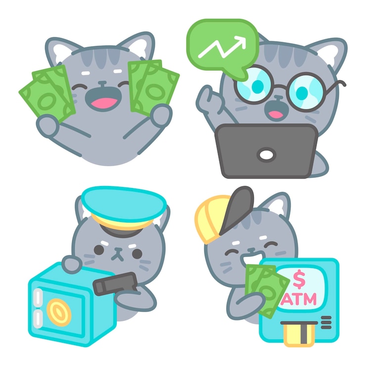 Free Vector finance and investing stickers collection with tomomi the cat