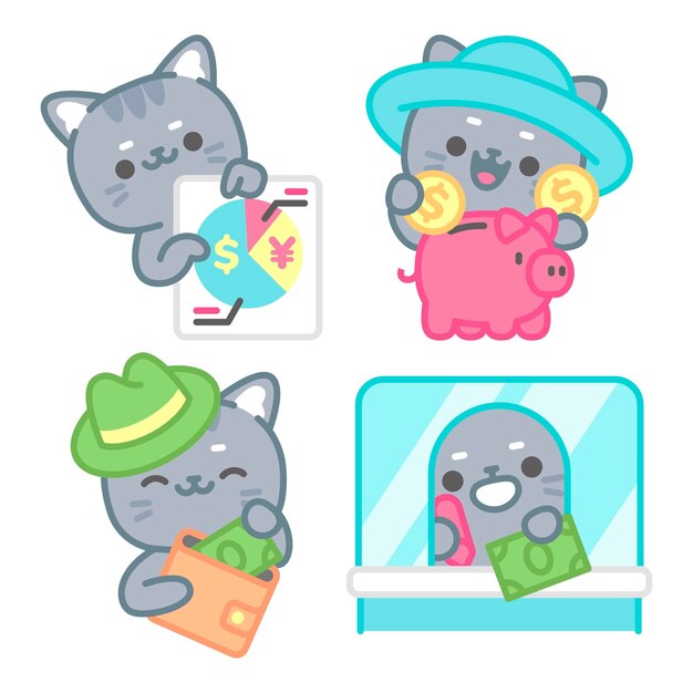 finance and investing stickers collection with tomomi the cat