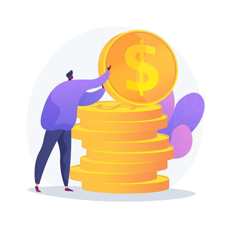 無料Vector 財務管理。予算評価、金融リテラシー、会計のアイデア。現金を持ったフィナンシェ、金貨の漫画のキャラクターを保持している経済学者。