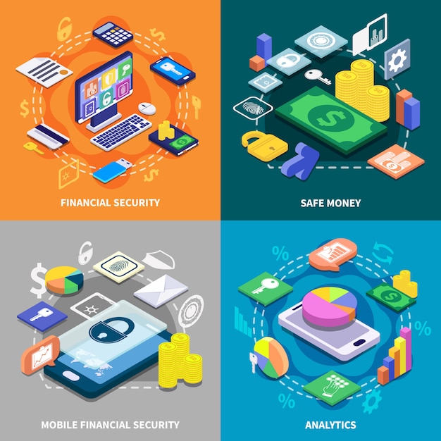 Free vector financial 2x2 isometric concept