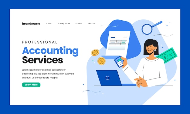 無料ベクター 財務会計のランディングページのテンプレート